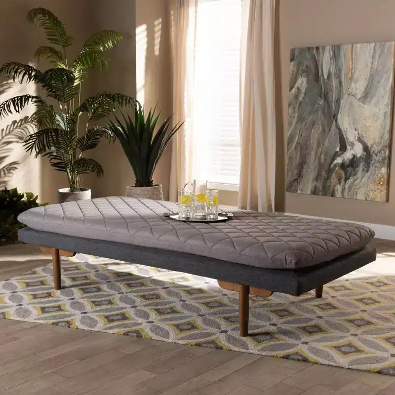 Twin Two Marit Tone Upholstered Wood Daybed Gray/Walnut - Baxton Studio: No Trundle, Space-Saving Design