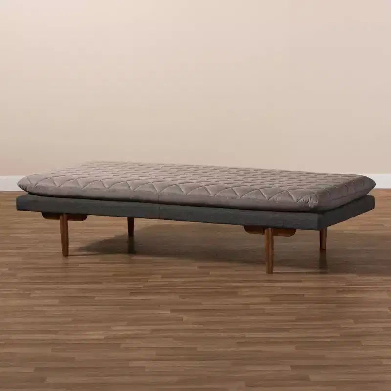 Twin Two Marit Tone Upholstered Wood Daybed Gray/Walnut - Baxton Studio: No Trundle, Space-Saving Design