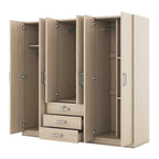 6-Doors Wooden Wardrobe Storage with 3 Big Drawers for Bedroom