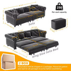 Whisen Velvet 3-in-1 King Size Pull-Out Sofa Bed & Convertible Sleeper Sofa with Movable Ottoman, Tufted Design