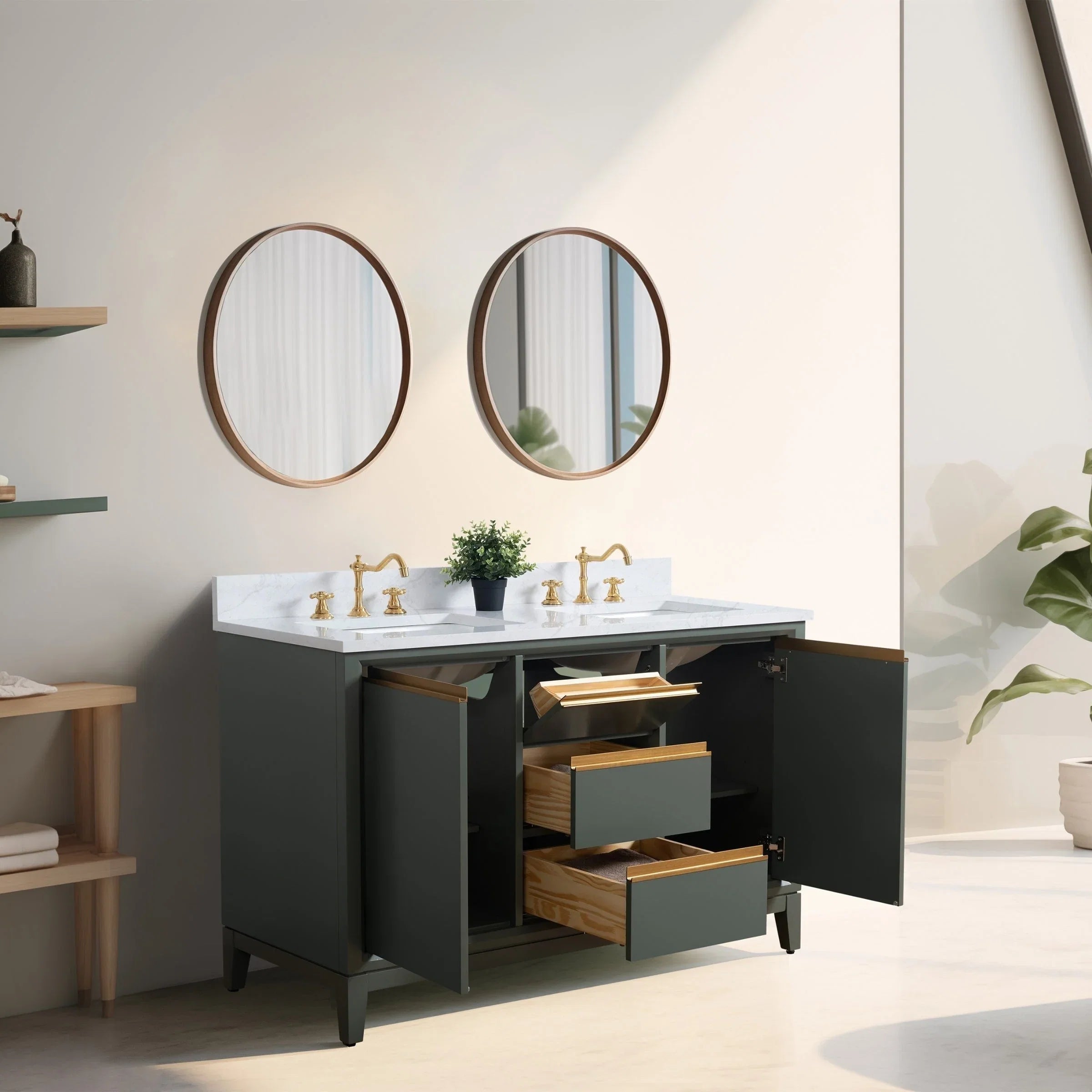 Vanity Art Bathroom Vanity with Ceramic Sink and Engineered Marble Top