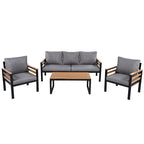 4-Piece Outdoor Sofa Set for 5 with Solid Wood Coffee Table and Removable Cushions