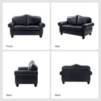 Transitional Genuine Leather Sofa With Tufted Back