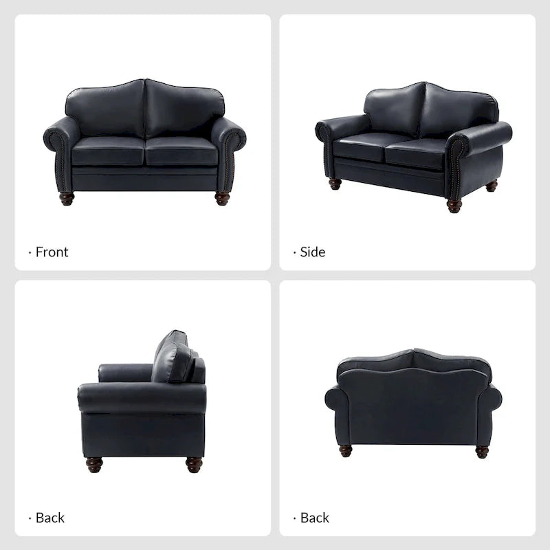 Transitional Genuine Leather Sofa With Tufted Back