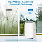 Condizionatore portatile da 10000 BTU, climatizzatore domestico con telecomando per ambienti fino a 42 mq, funzioni 3-in-1/timer 24 ore/ruote piroettanti