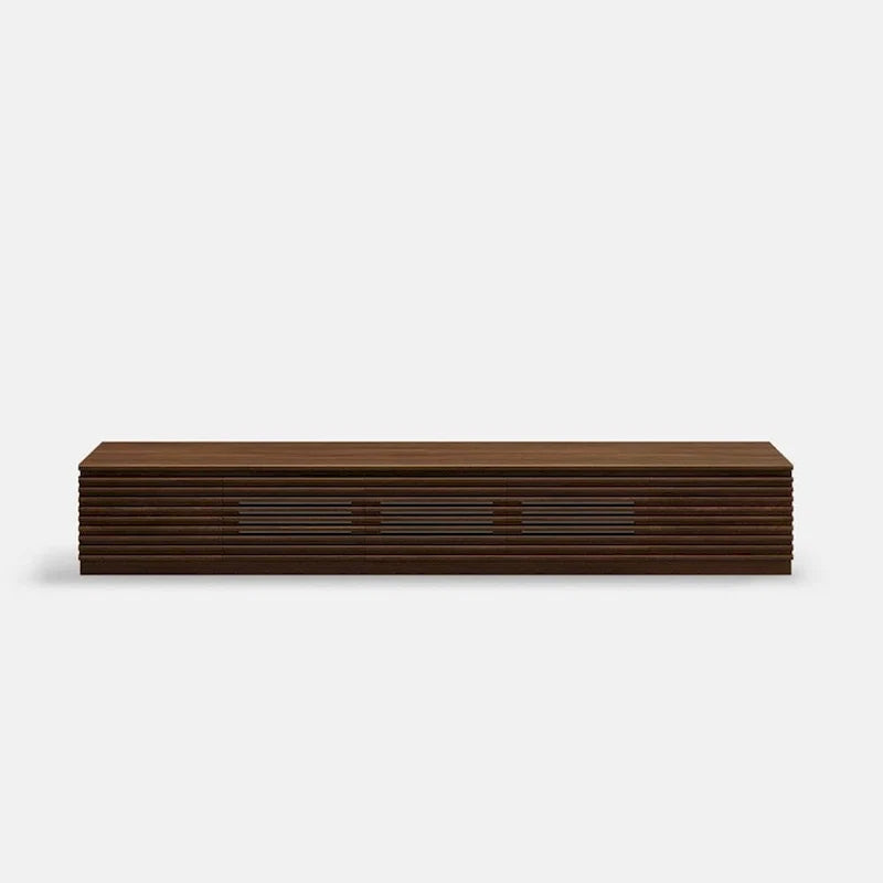 Minimalist TV Stand with DrawersSolid Wood Media Console with Cabinets, Flip-down Door, Walnut Veneer, Fully-Assembled