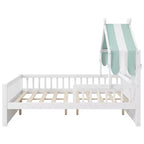 ModernLuxe Twin/Full Size Wooden House Bed with Storage Headboard, Solid Pine Kids Bed Frame with Guardrails