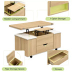 Multi-Function Modern Lift-Top Coffee Table with Hidden Storage, 4 Stools and Casters, Perfect for Modern Living Spaces