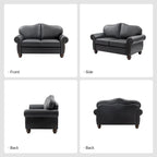 Transitional Genuine Leather Sofa With Tufted Back