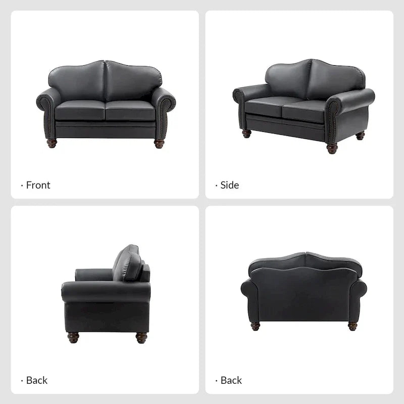Transitional Genuine Leather Sofa With Tufted Back
