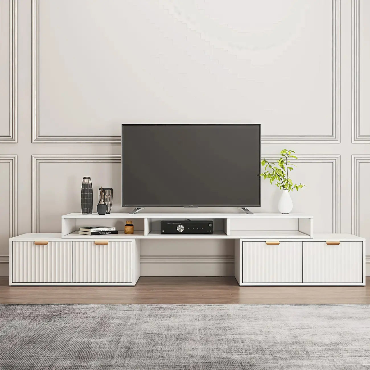Modern White 2-Drawer Open Storage Corner TV Stand