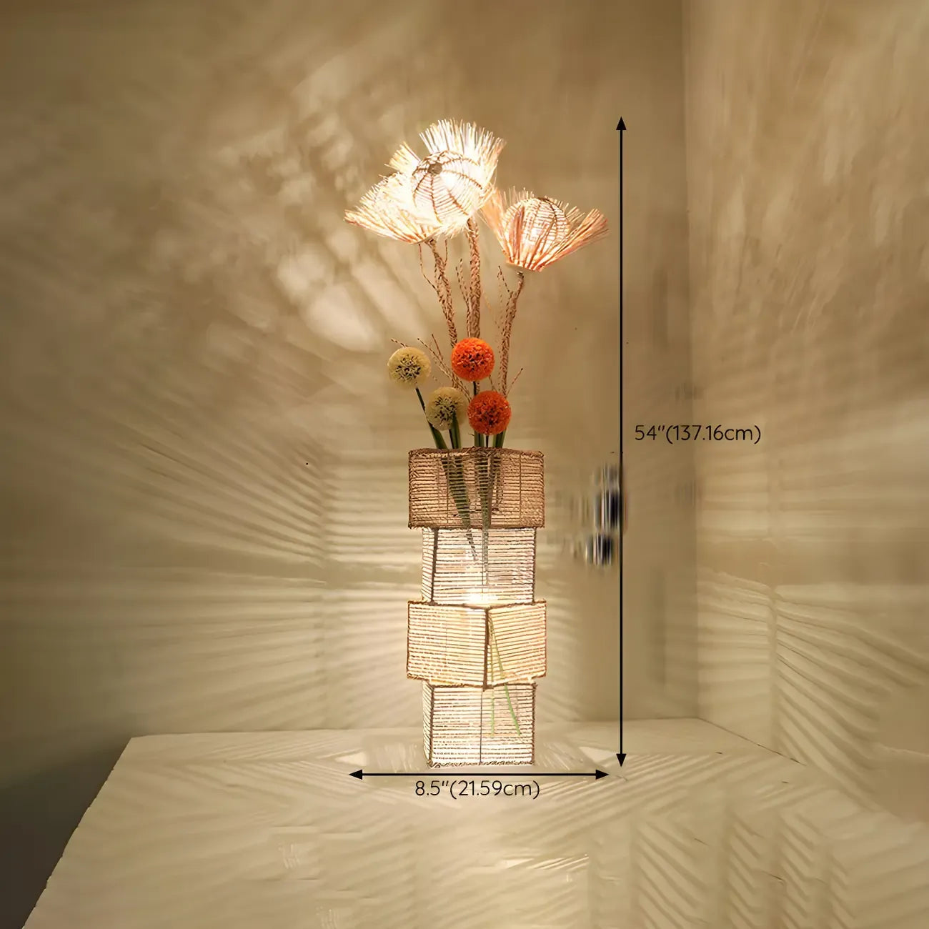Plug In Column LED Rattan Floor Lamp for Living Room