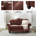Transitional Genuine Leather Sofa With Tufted Back