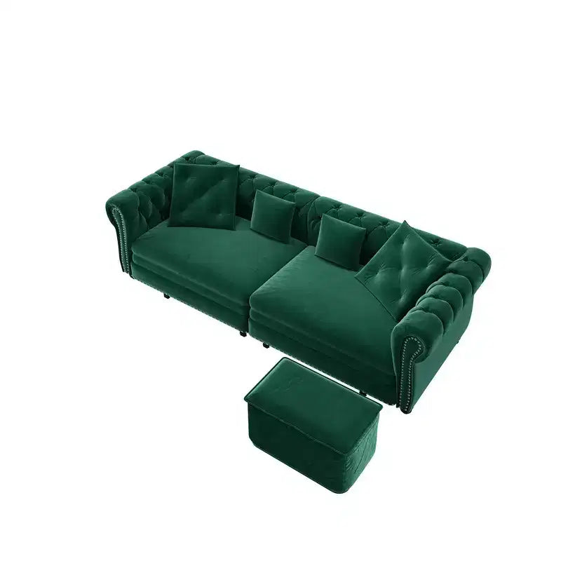Whisen Velvet 3-in-1 King Size Pull-Out Sofa Bed & Convertible Sleeper Sofa with Movable Ottoman, Tufted Design
