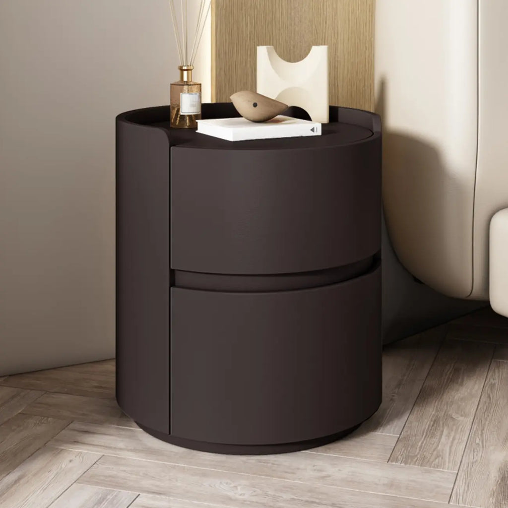 Modern Leather Tray Round 2-Drawer Nightstand