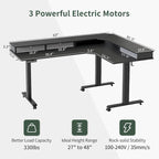 L-Shaped Electric Standing Desk with 3 Drawers & Lockable Casters, 63