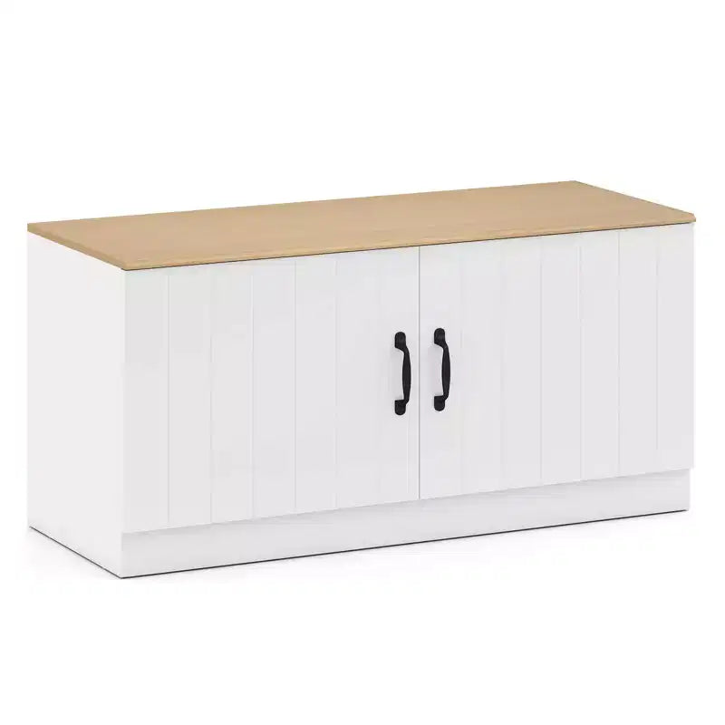 2-Door Shoe Bench wirh Adjustable Shelves Hidden Storage Space Natural + White/Whi5te