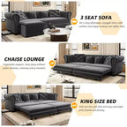 Whisen Velvet 3-in-1 King Size Pull-Out Sofa Bed & Convertible Sleeper Sofa with Movable Ottoman, Tufted Design
