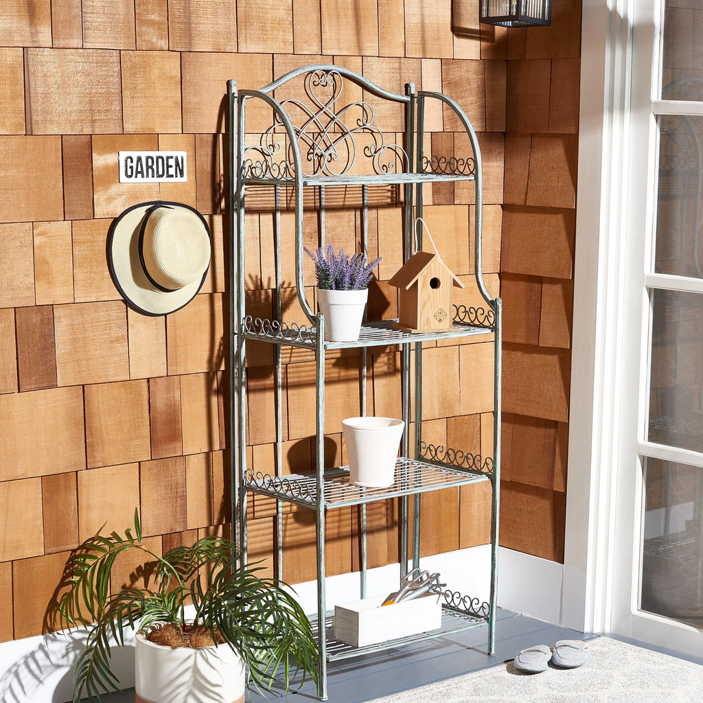SAFAVIEH Bryn Étagère de boulanger d'extérieur victorienne en fer forgé à 4 niveaux - 63,5 cm l x 38,1 cm P x 160 cm H - 25L x 15P x 63H