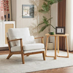 Fauteuil d'appoint rembourré en mélange de lin avec pieds en bois et un oreiller beige