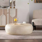 Round MgO Coffee Table with Faux Stone Design for Mid-Century Living Rooms