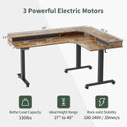 L-Shaped Electric Standing Desk with 3 Drawers & Lockable Casters, 63