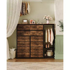 Dresser with 16 Drawers & Hanging Rod & Shelves, Fabric Storage Organizer for Bedroom, Closet, or Entryway