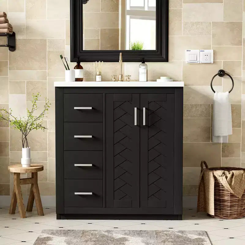30 Single Sink Bathroom Vanity with Cabinet & 3 Drawers – Black / Blue / Green / Indigo / White