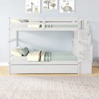 Twin over Twin Bunk Beds With Twin Trundle and Stairway Storage Function in Grey Color