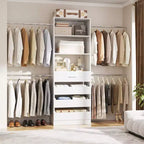 Besiost 4-9 Ft Wooden Closet Organizer System with 4 Drawers, 4 Hanging Rods & Shelving Towers