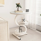 White Stone 3-Tier S-Shaped Sofa Side Table with Storage