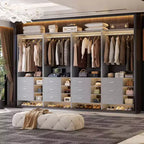 Besiost Set of 4 Closet Organizer with Wooden Drawers and Hanging Rods