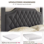 Queen Size Canopy Bed Frame with Poles 4 Corner Bed Bracket, Solid Wood Slats Support, No Box Spring Needed, Noise Free