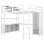 Letto a soppalco in metallo Off-White con scrivania e armadio - Matrimoniale