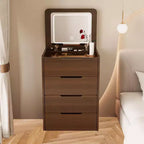 Okak 3-In-1 Vanity Table with Plip Top Mirror, Compact Vanity with Visible Glass Desktop and Cushioned Tool, Vanity Desk for Bedroom