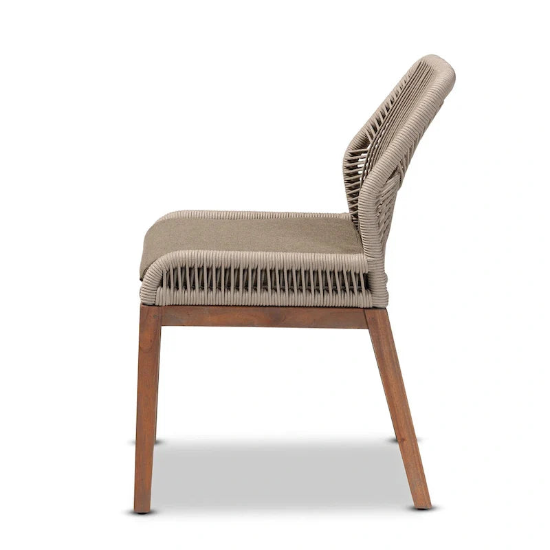 Modern Transitional-Style Rope-Woven Mahogany Dining Chair ââ‚?Gray