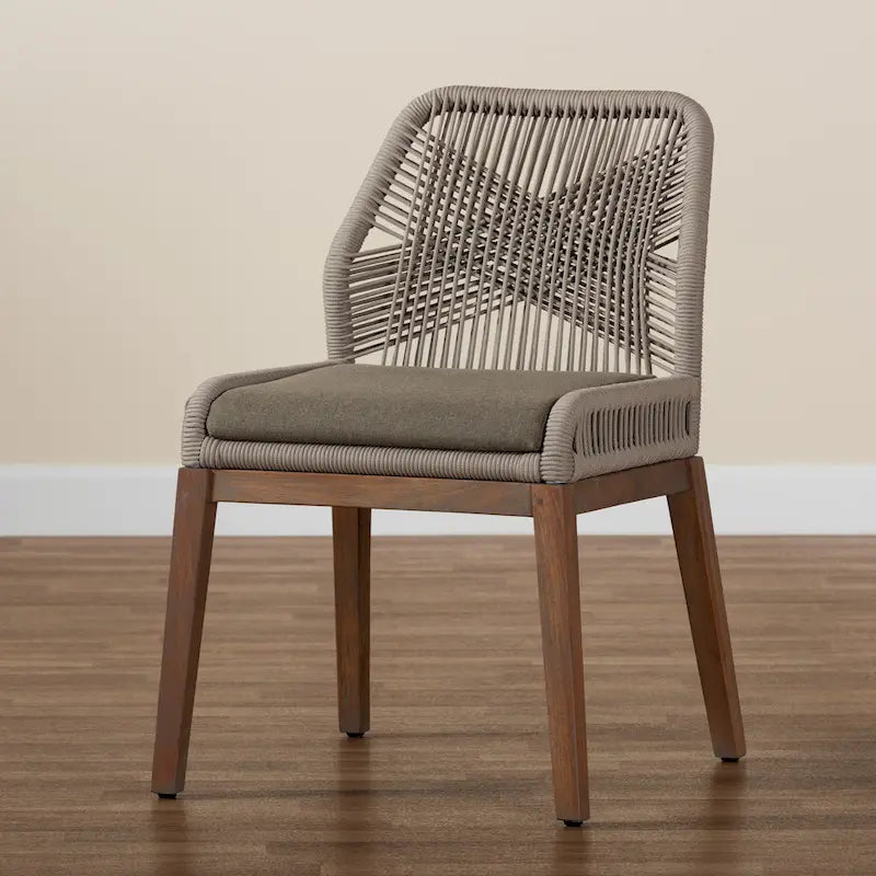 Modern Transitional-Style Rope-Woven Mahogany Dining Chair ââ‚?Gray