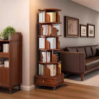 Chic Crate 6-Tier 360 Rotating Corner Bookshelf with Wheels, Narrow Bookcase for Small Spaces  Walnut Brown