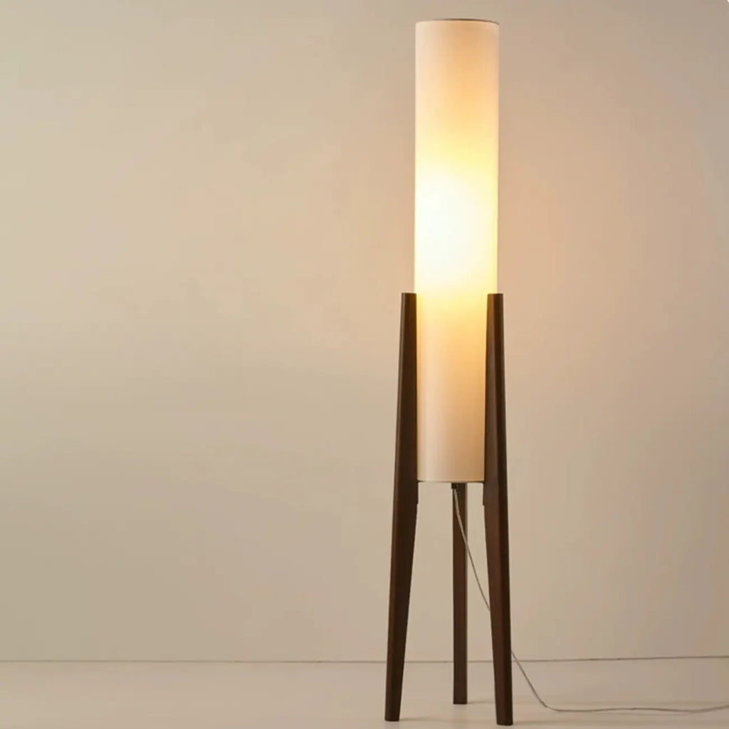 Vintage Wooden Torch LED Floor Lamps with Fabric Shade