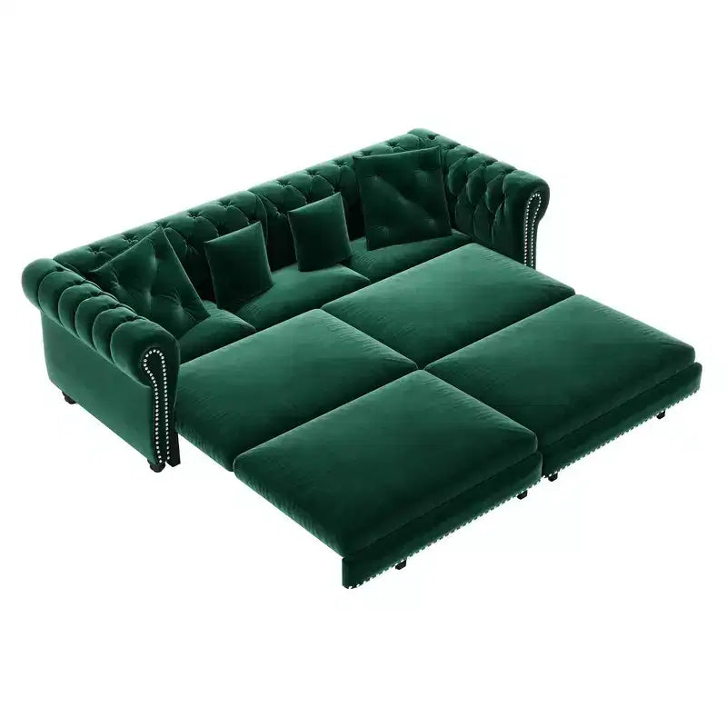 Whisen Velvet 3-in-1 King Size Pull-Out Sofa Bed & Convertible Sleeper Sofa with Movable Ottoman, Tufted Design