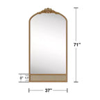 37 in. W x 71 in. H Classic Carved Arch Wood Frame with Rattan Bottom Wall Mirror in Brown