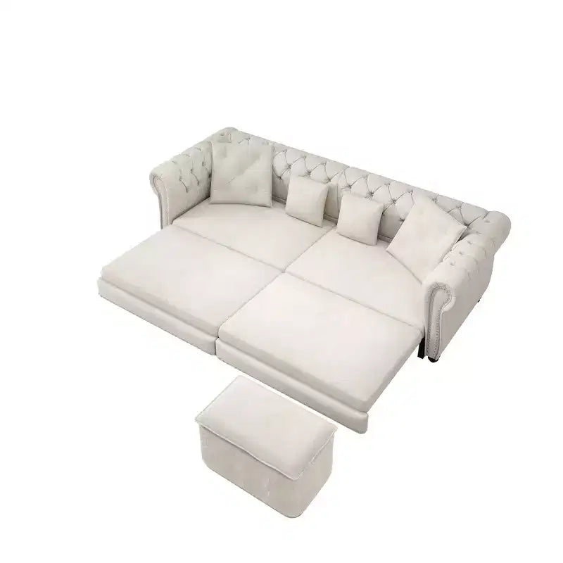 Whisen Velvet 3-in-1 King Size Pull-Out Sofa Bed & Convertible Sleeper Sofa with Movable Ottoman, Tufted Design