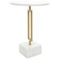 Marble Geometric Side End Accent Table with Gold Metal Rectangular Stand - White