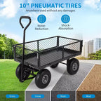 Heavy Duty Steel Garden Cart Wagon, 500 Lbs, Folding Utility Wagon with Removable Mesh Sides & Liner, 10 Pneumatic Tires, Pull Handle