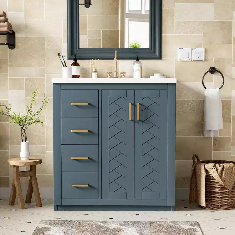 30 Single Sink Bathroom Vanity with Cabinet & 3 Drawers – Black / Blue / Green / Indigo / White
