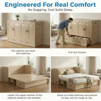 Mjkone Queen Size Convertible Murphy Cabinet Bed with USB Charging, Storage Drawers,No Mattress Included