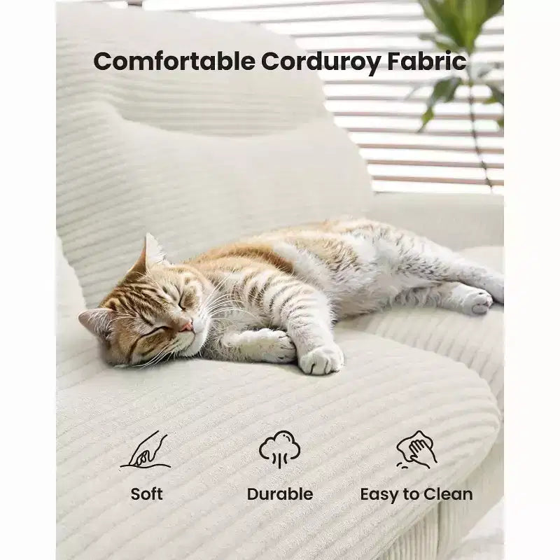 66-inch corduroy sofa bed with adjustable backrest and armrests, suitable for small spaces, living rooms, or offices as a futon sofa.