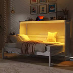 Twin Size Murphy Bed with LED Light, can be Folded into a Cabinet, Hidden Wall Bed Cabinet for Guest Room