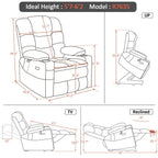 Fauteuil inclinable électrique double moteur grand et large MCombo avec massage et double chauffage pour personnes âgées de grande taille, tissu R7635
