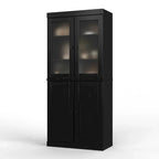 100% Solid Wood Pantry Cabinet with Frosted Glass Doors, Solid Doors, 2-Drawers and Adjustable Shelves